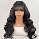Body Wave Human Hair 30 Inche Wigs With Bangs 3x1 Full Machine Made Human Hair Wigs For Women Natural Color 200% Density