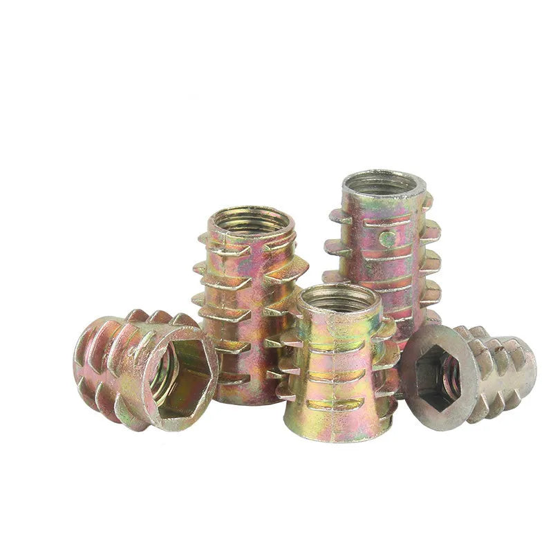 10-50P M4 M5 M6 M8 M10 Zinc Alloy Thread For Wood Insert Nut Flanged Hex Drive Head Furniture Nuts selection length 8mm to 25mm