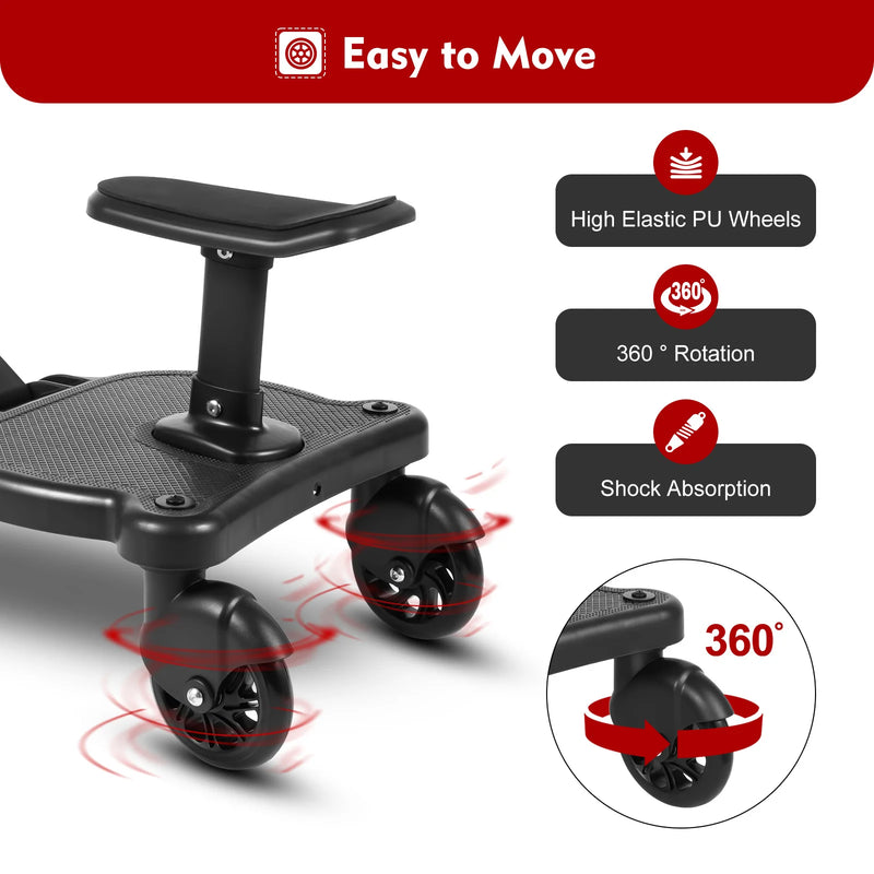 Stroller Board Universal 2in1 Stroller Ride Board Buggy Wheeled Board Seat Pedal with Detachable Seat Standing Board