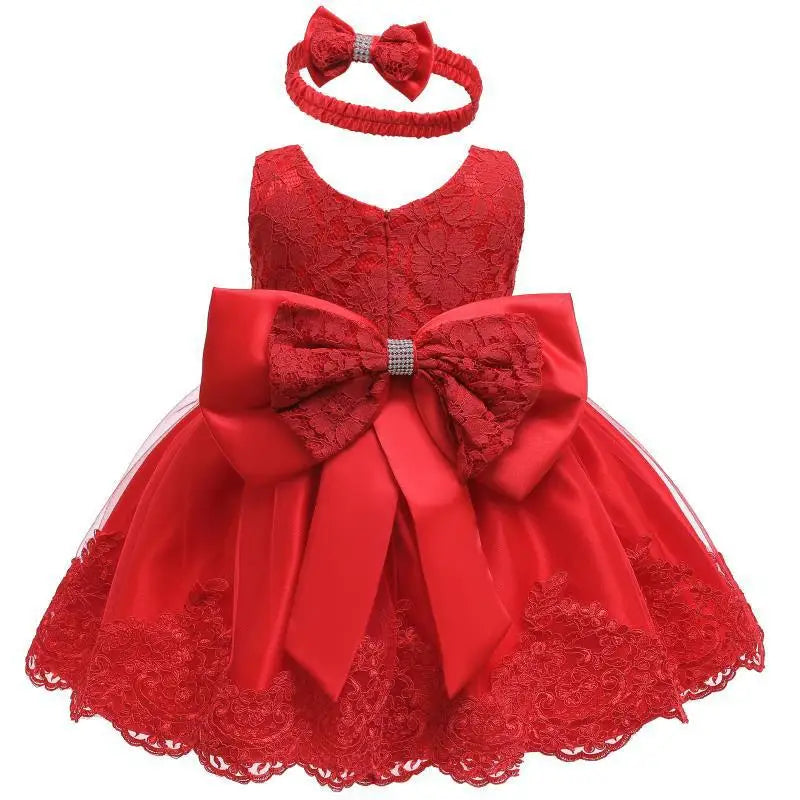 Baby Girls Party Dress for 1-5 Yrs Sleeveless Lace Cute Newborn Infant Birthday Baptism Vestidos Red Christmas Dress for Girls