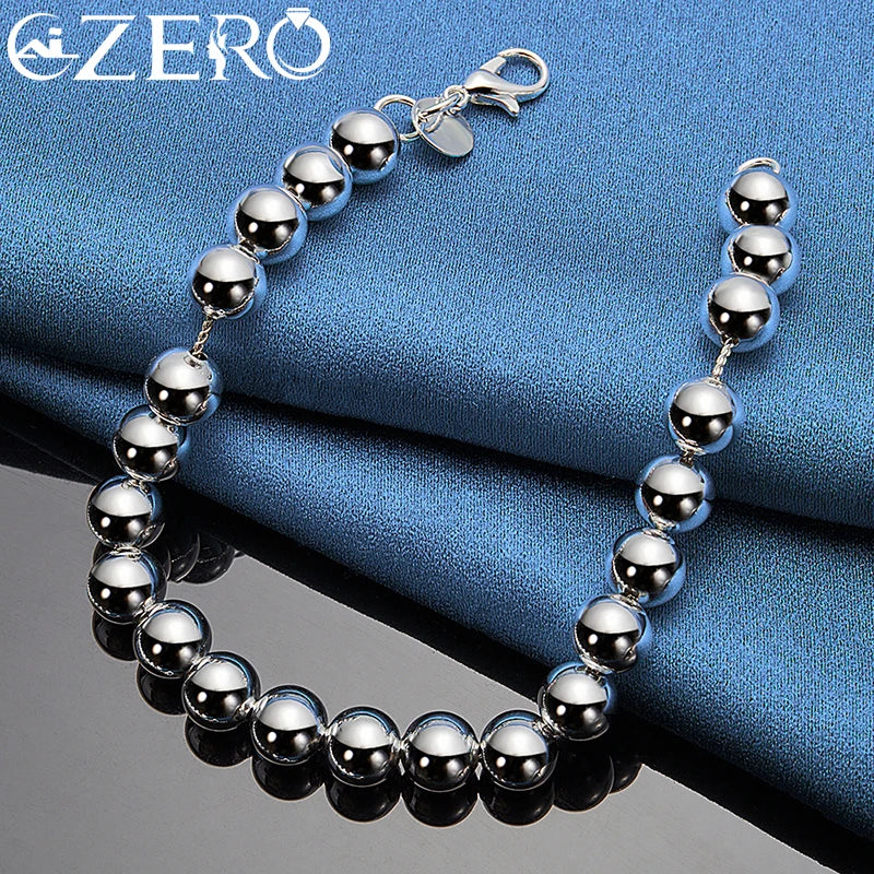 ALIZERO 925 Sterling Silver 18K Gold Smooth 6MM Beads Bracelet Chain For Woman Charms Wedding Engagement Party Jewelry Gifts