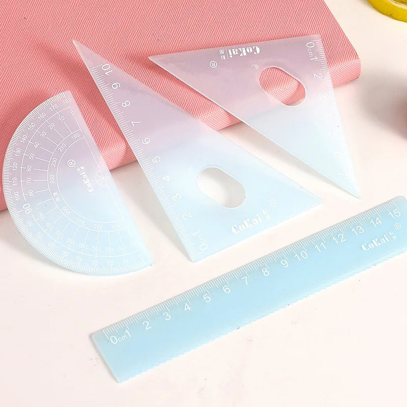 4pcs/box Ins Gradient Rulers Straight Triangle Ruler Protractor Drawing Painting Drafting Tool Korean Stationery Office Supplies