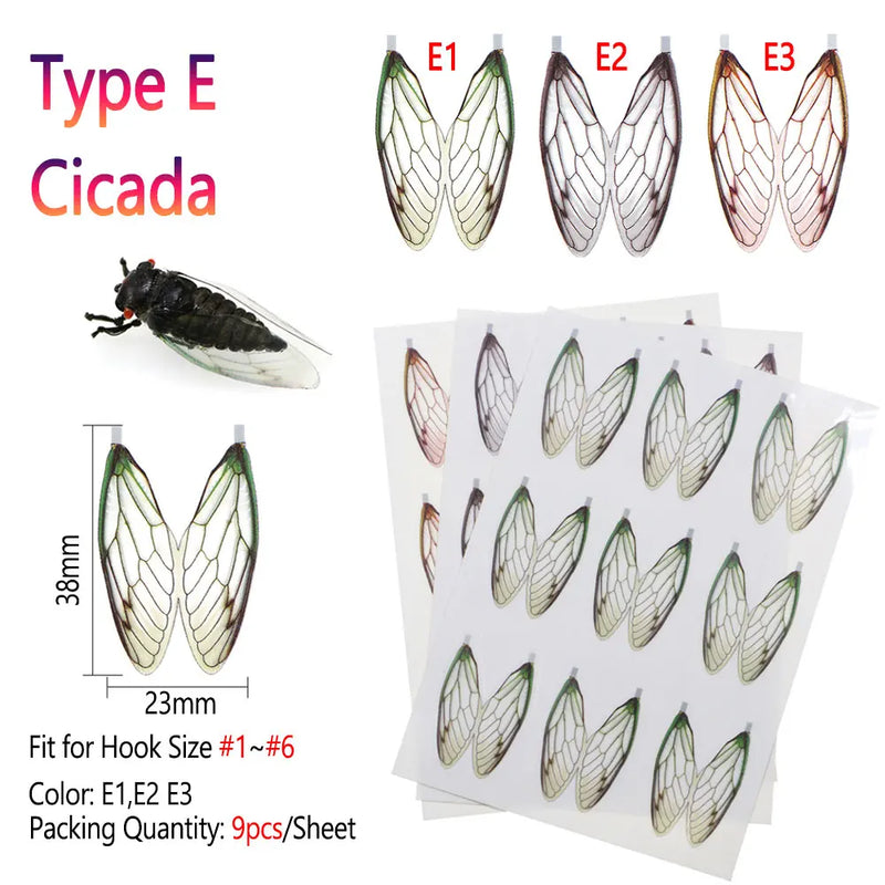 Bimoo Pre Cut Realistic Insect Wing Fly Tying Material Stonefly Mayfly Ladybug Wasp Cicada Bottle fly For Trout Fishing Lure
