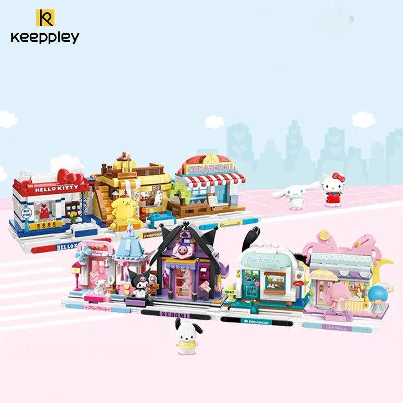 New Keeppley Sanrio Building Blocks Original Kuromi Melody Gemini Cartoon Street View Decoration Model Children's Toys Girl Gift