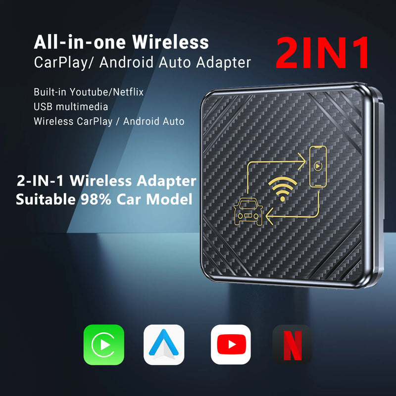 Car AI BOX 2in1 Wireless CarPlay Dongle Wireless Android Auto Box For Car Radio With Wired CarPlay Car OEM Wired To Wireless