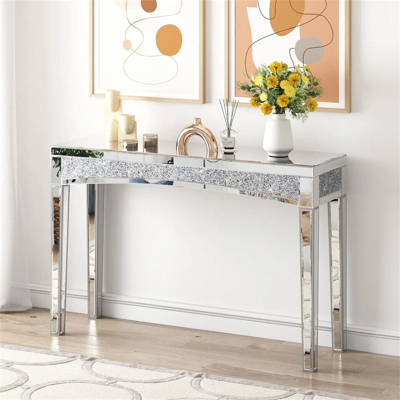 Ultra Long Luxury Mirrored Console Table Hallway Table w/ Thicken Tapered Legs