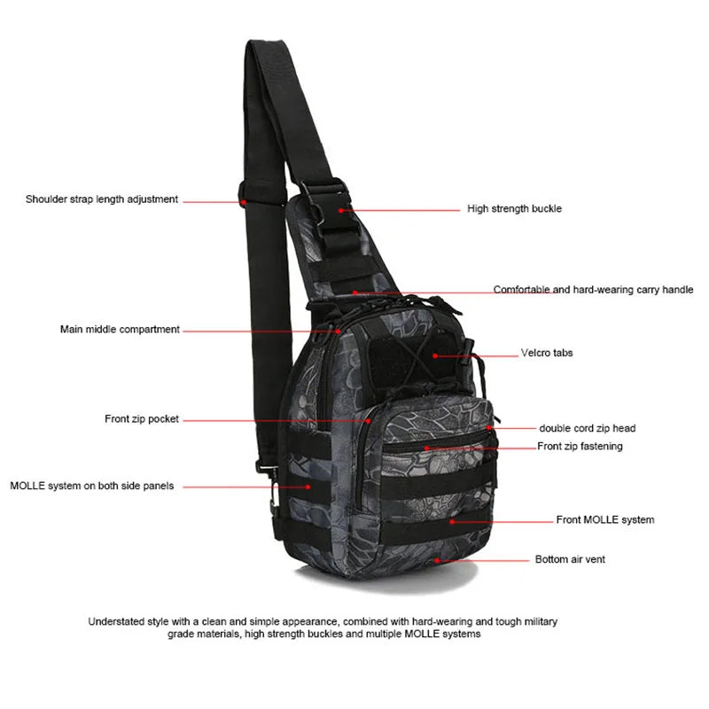 Outdoor Tactical Chest Bags Men's Small Chest Bag Cycling Shoulder Bag Army Camouflage Climbing Portable Messenger Bag 600D Wate