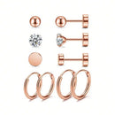 Set Of 5 Pairs Of Fashionable And Simple Cubic Zirconia Stainless Steel Earrings For Women, Mother\ Day Gift