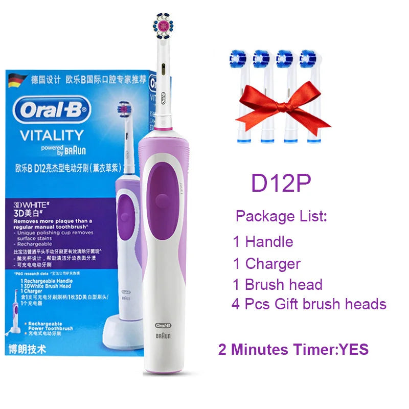 Oral B Electric Toothbrush Rotation Cleaning Oral 3D White Tooth Adult Vitality Tooth Brush Inductive Charging + Gift Brush Head