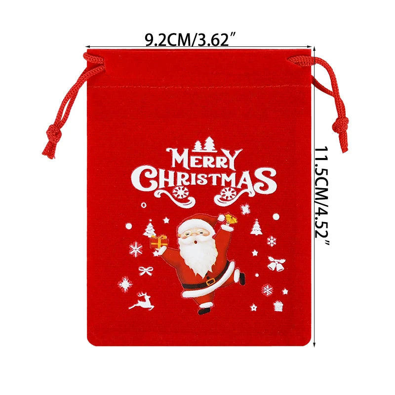 5pcs Red Christmas Velvet Bags Advent Calendar Drawstring Pouch Candy Snack Gift Bag Xmas Jewelry Packing Storage Bags New Year