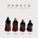 New red toe exposed seam, side empty shallow mouth, sexy professional black patent leather pointed heel high-heeled shoes 33-46