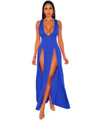 Womens Side Split Deep V Neck Bodycon Clubwear Maxi Vest Dress Sexy Sleeveless Bandage Slim Evening Cocktail Party  Long Dress