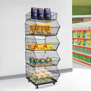 5-Tier Retail Display Rack Black 100kg Total Capacity  Fruit Vegetable Snack Basket for Home, Market/Grocery Use