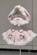 The Rabbitry | Two-Piece Furry Slip Dress and Hooded Cape Set