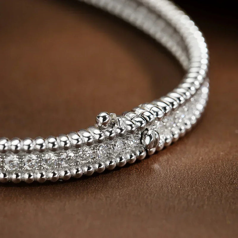 Light Luxury 925 Sterling Silver 2mm Full Moissanite Women's Bracelet 18k White Gold Plated Diamond Bracelet