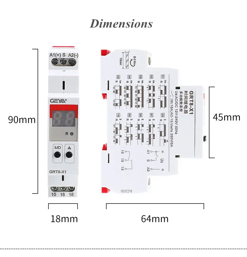 GEYA GRT8-X Digital Display Multifunction Timer Relay 16A with 20 Function Choices AC DC 12V 24V 220V 230V