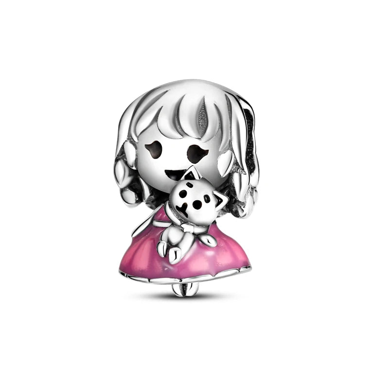 Silver Plated Boy Girl Couple Lovers Beads Charms Zirconium Dangle Fit Original Pandora Bracelet Necklace Jewelry Women Gift