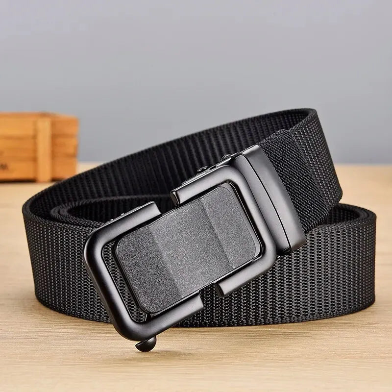 Men's Belt Automatic Metal Buckle Imitation Nylon Webbing Outdoor Work Belt Toothless Automatic Buckle Casual Sports Canvas Belt