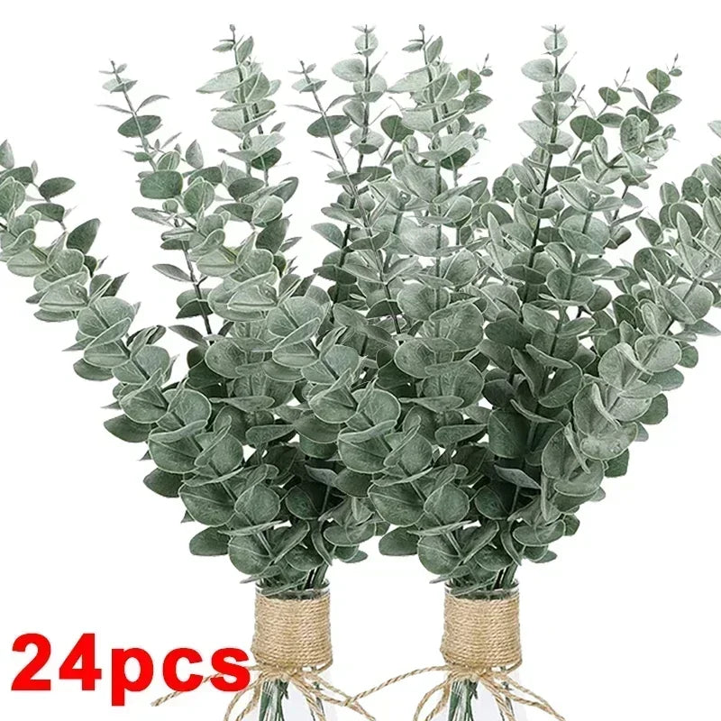 36/10PCS Artificial Eucalyptus Stems Green Leaves Fake Plants Home Flowers Bouquet Wedding Centerpiece Christmas Decoration