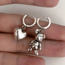 Anti-Allergie 925 Silber Nadel Damen Quasten Ohrstecker Vintage Accessoires Kleiner Bär LOVE Herz Asymmetrischer Party Schmuck