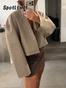 Retro Crocodile Pattern Short Women's Leather Jacket High Collar Zipper Loose Long Sleeve Jackets 2026 Lady Street Daily Wear