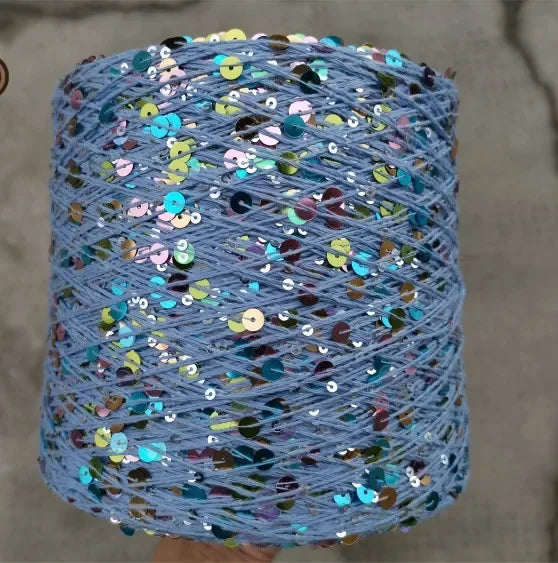 50g/Ball /140M 100% Cotton Yarn 6mm+3mm Special Sequin Yarn DIY Garment Accessories Rag Crochet Thread Glitter