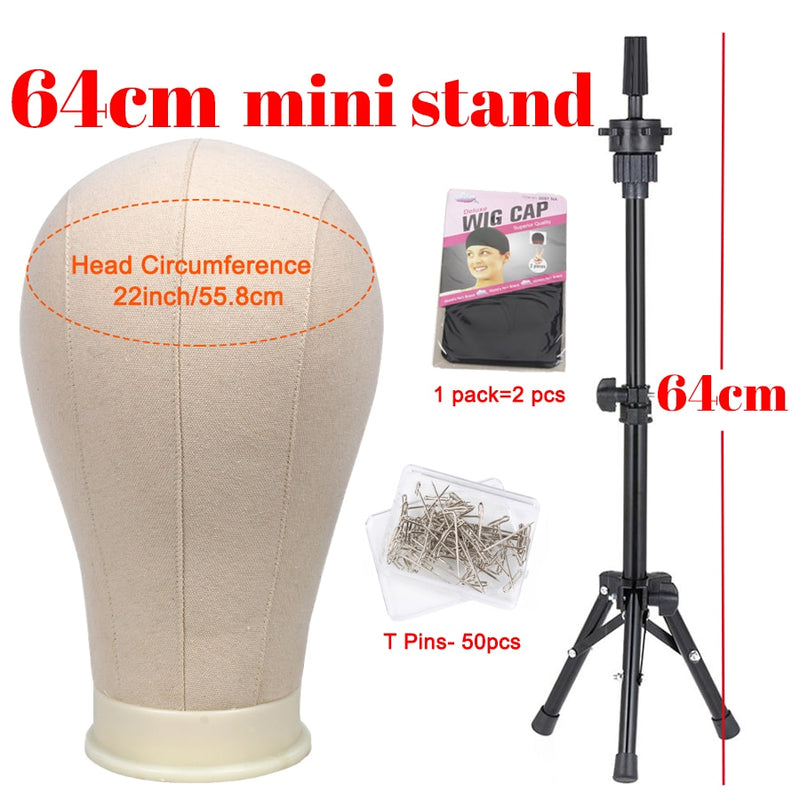 Alileader New 140Cm/64Cm Wig Stand Wig Tripod With Mannequin Canvas Block Head Adjustable Tripod Stand Wig Making kit TPins Gift