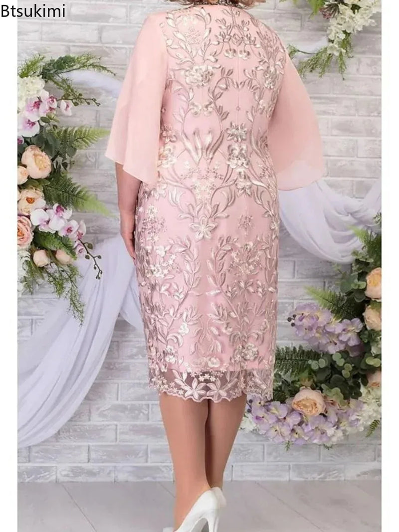 2024 Women's Plus Size Club Party Dress Elegant Floral Embroidery Prom Dress for Wedding Guest Slim Bodycon Pencil Dress Female