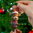 2D Acrylic Cartoon Fawn Christmas Tree Pendant Christmas Cartoon Cute Christmas Hat Fawn Print Easter Decorations