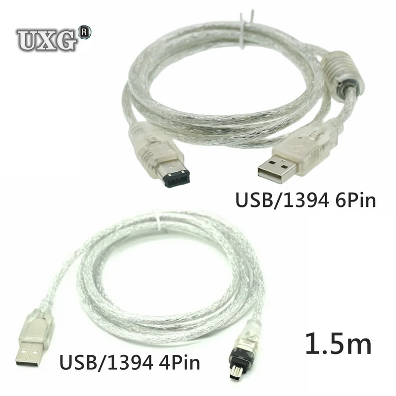 1.5M Firewire IEEE 1394 6 Pin Male To USB 2.0 4pin Male Adaptor Convertor Data Cable Cable Cord  For Camera DV Acquisition Card