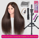 New Female Mannequin Training Doll Head With 70% Real Hair For Hairsyles Hairdressing Cosmetology Dolls Head With Stand Tripod