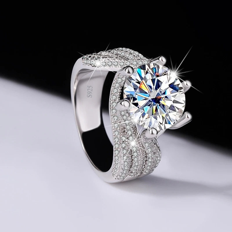 925 Sterling Silver 5 Carat Moissanite Eternity Ring Fashion Trend Temperament Design Light Luxury Niche  Senior Lady