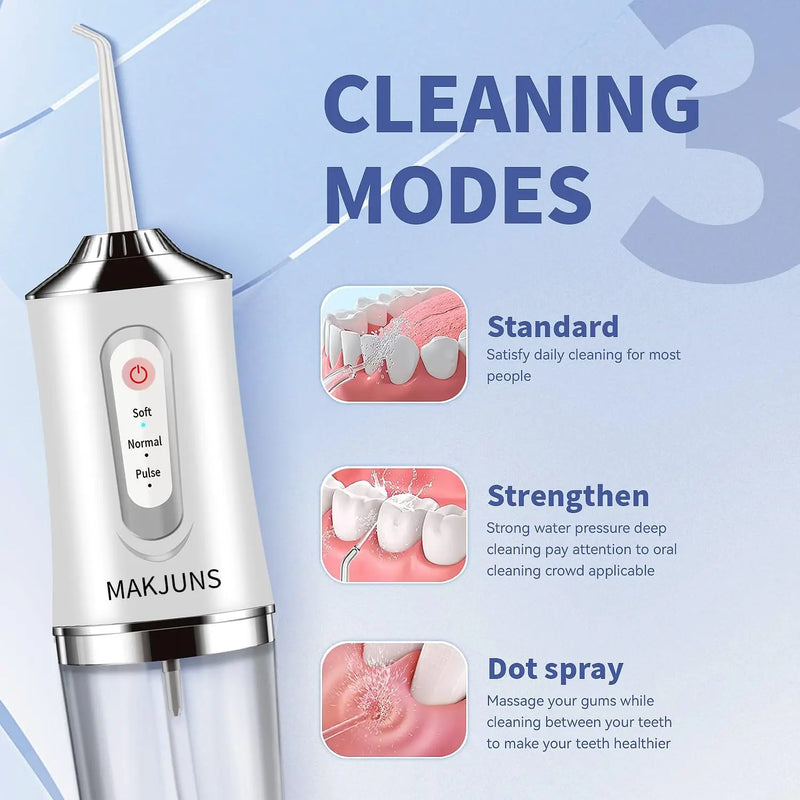 Oral Irrigator Portable Dental Water Flosser USB Rechargeable Water Jet Floss Tooth Pick 4 Jet Tip 220ml 3 Modes Teeth Cleaner