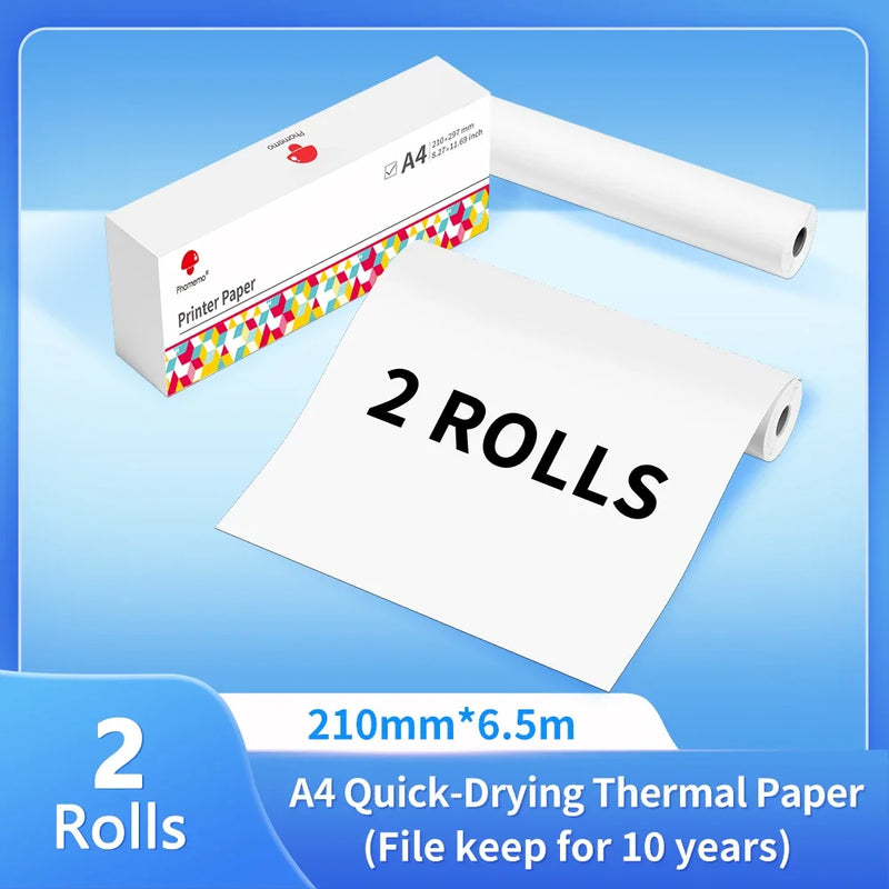 Phomemo Thermal Paper 50/80/110mm A4 Letter Size M08F M832 M834 M835 Printer Quick-dry Continuous Thermal Paper Documents Study
