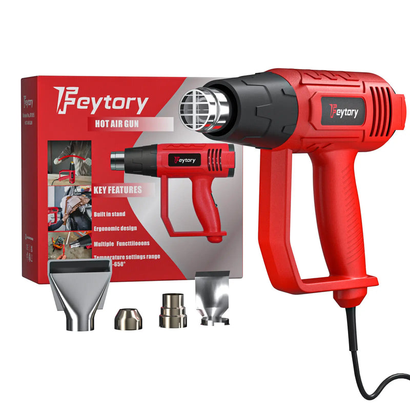 2000W Electric Heat Gun Hot Air Gun, 300℃ and 600℃, 300-500L/Min, 3 Nozzles, 1.5s Heating, for Stripping Shrinking Varnish