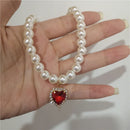 Kpop Vintage Rot Liebe Herz Anhänger Zirkon Perlenkette Choker Halskette Für Frauen Party Ästhetischer Schmuck Weihnachtsgeschenk Hot Sale