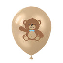 12Pcs Cute Bear Print Balloon 12inch Brown Teddy Bear Latex Cartoon Bear Balloon Happy Birthday Party Decorations Supplies