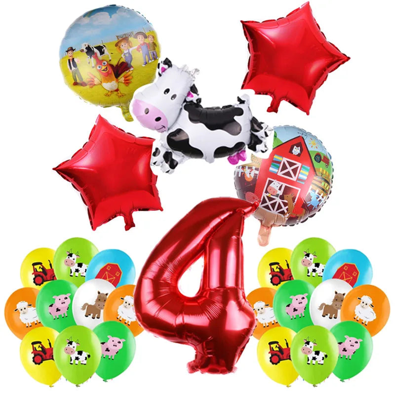 Farm Animal Theme Birthday Party Decorations Ranch Event Suppplies Cow Chicken Disposable Tableware Latex Aluminum Foil Balloon