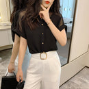 2023 Sommer Neue Stil Kurzarm Top Damen Mode Einfarbig Mesh V-Ausschnitt Damen Shirts Pullover Chiffon Damen Bluse 9632