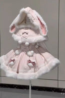 The Rabbitry | Two-Piece Furry Slip Dress and Hooded Cape Set