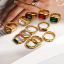 Luxury Fashion Stainless Steel Crystal Rings For Women Vintage Green Cubic Zircon Rhinestone Ring Party Statement Rings Jewelry