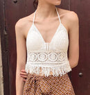 Sommerurlaub Strand Camis Lady Sexy Quasten Häkel-Camisole Frauen Sexy Quasten Bikini Camis weibliche Häkel-Neckholder Bikini-Tops