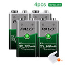 PALO 6F22 9V Ni-MH Rechargeable Battery 9 V 300mAh Batteries 9 voltage low self-discharged 9 volt battery with Smart Charger