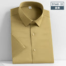 5XL Silk Smooth Formal Dress Quality Social Summer Short Sleeve Men's Shirt Business Slim Fit ice silk Casual White Non iron 4XL