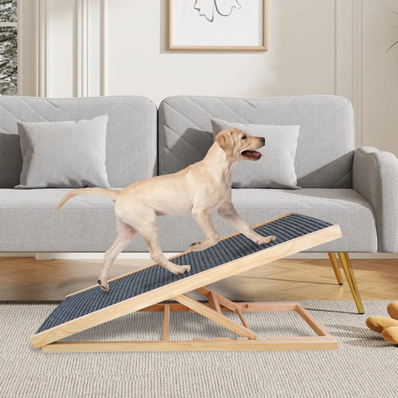 Wooden Pet Ramp Height Adjustable Dog Cat Pets Ladder Foldable Non-Slip Safe Access For Car High Bed Furniture Maximum Load 50kg