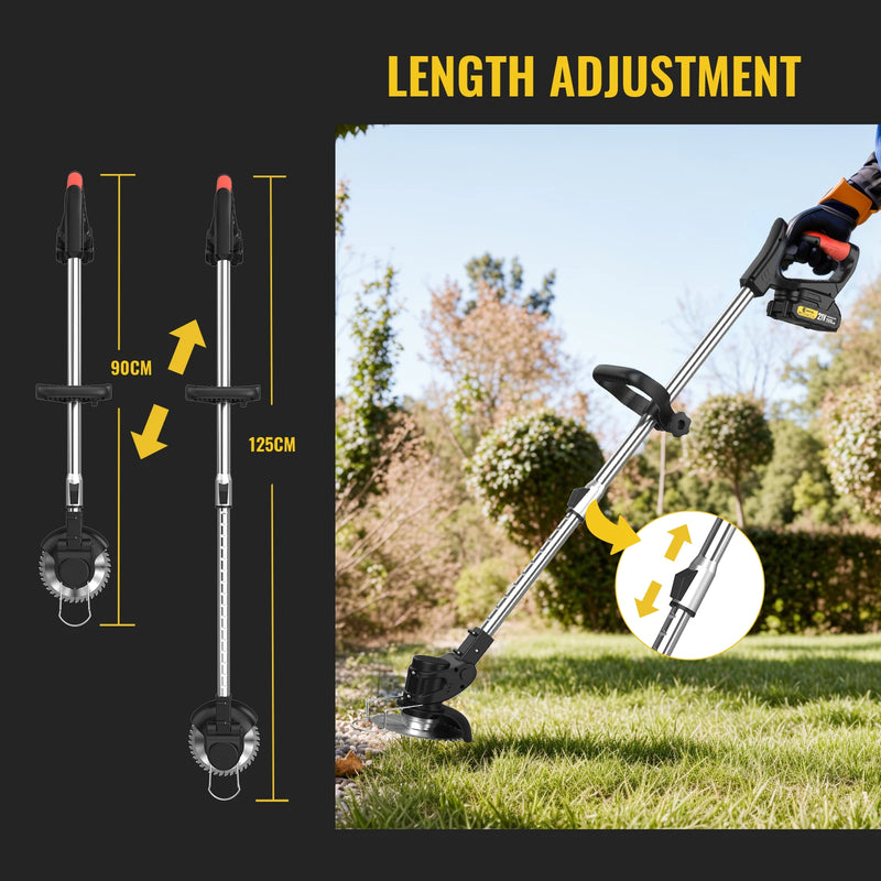 Conentool 21V Cordless Electric Lawn Mower 2*Batteries Grass Trimmer Adjustable Length Lightweight Household Garden Yard Cutting