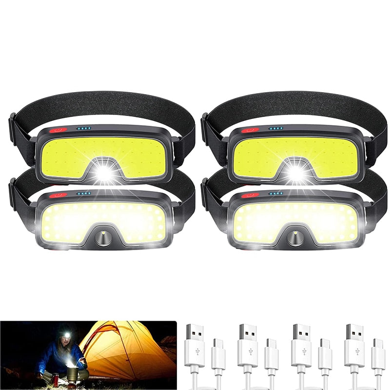 1-16PCS Headlamp Portable Mini COB LED Headlight with Built-in Battery Flashlight USB Rechargeable Head Lamp Hiking Torch