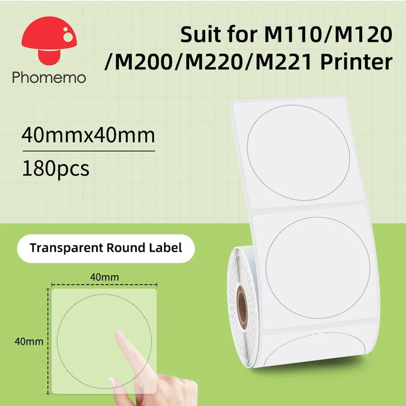 Phomemo Mini Printer Thermal White/Color/Round/Transparent Sticker Self Adhesive Waterproof Sticker For M110 M220 M221 M120 M200