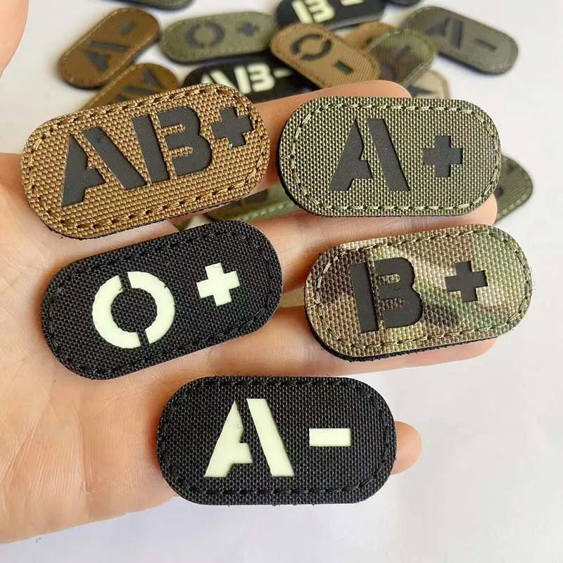 5*2.5CM IR Reflection Blood Type A B AB O POS NEG Embleem Hook and Loop Patches,Tactical Badges Clothes Stickers Glow in Dark