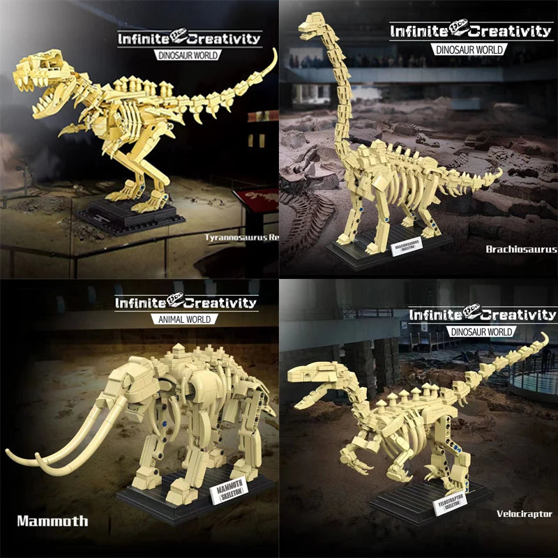 Jurassic Dinosaur World Series T-rex Mosasaur Triceratops Skeleton Building Blocks Fossil Model Bricks Figure Dino Toys Kid Gift